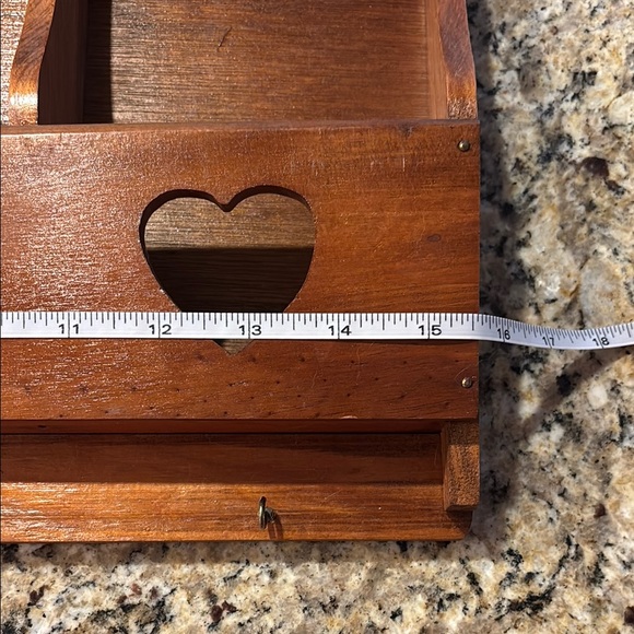 Wooden Folk Art Wall Organizer with Heart Cutouts & 4 Hooks for Keys/Etc - Picture 6 of 8